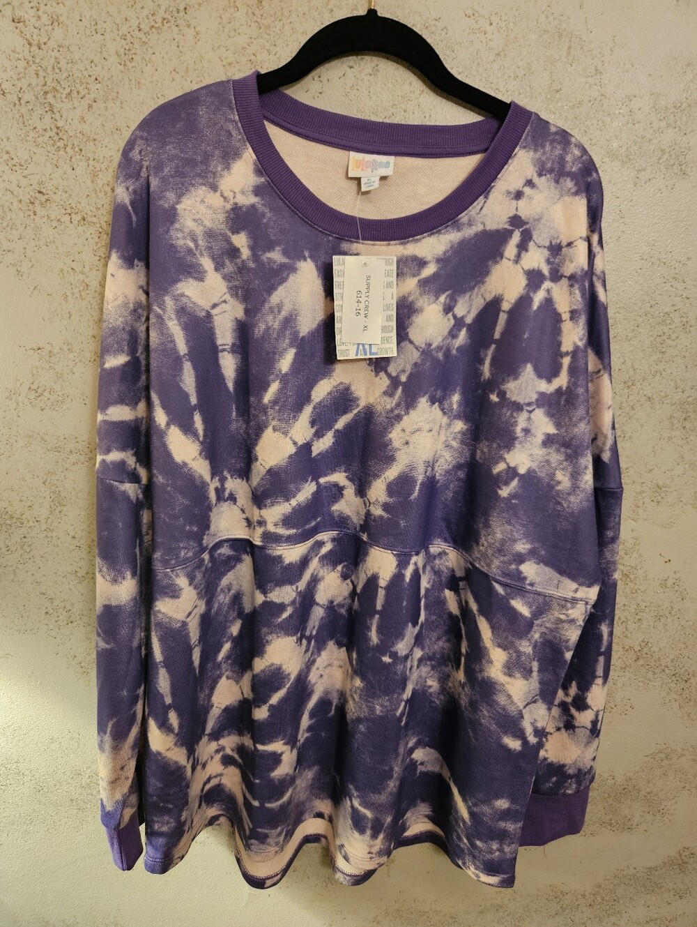 lularoe supply crew xl purple tie-dye nwt